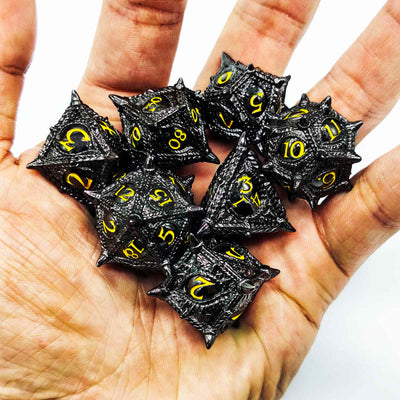 Dragon Eye Draconic Relic Metal Dnd D&d Dice Set - Black Nickel Amber