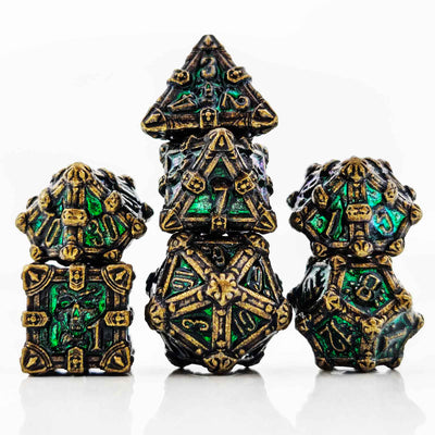 Skull Keep Gothic Relic Metal Dnd D&d Dice Set - Nickel Bronze Green