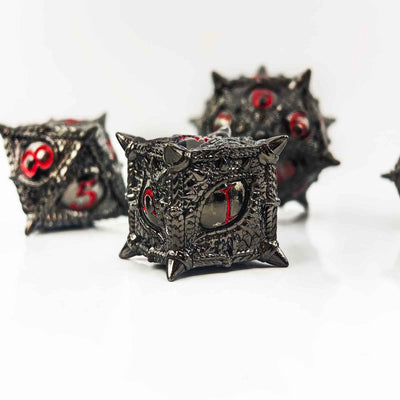 Dragon Eye Draconic Relic Metal Dnd D&d Dice Set - Black Nickel Red