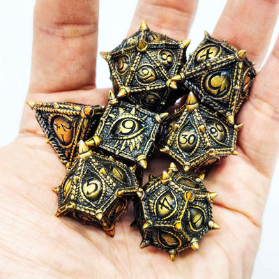 Dragon Eye Draconic Relic Metal Dnd D&d Dice Set - Antique Gold