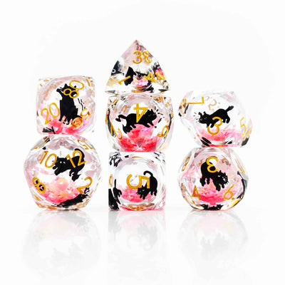 Glowpaw Prism Cat Liquid Core Resin Dnd D&D Dice Set - Blush Pink