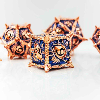 Dragon Eye Draconic Relic Metal Dnd D&d Dice Set - Red Copper Sapphire