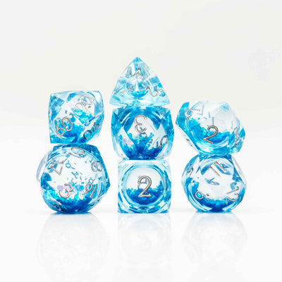 Prismatic Starfall Glitter Liquid Core Resin Dnd D&D Dice Set - Aqua Blue