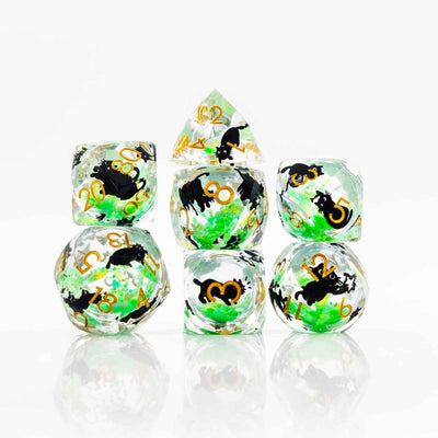 Glowpaw Prism Cat Liquid Core Resin Dnd D&D Dice Set - Glow Jade Green
