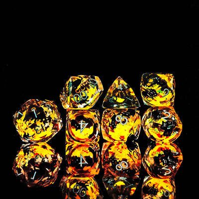 Glowpaw Prism Cat Liquid Core Resin Dnd D&D Dice Set - Amber Glow Yellow