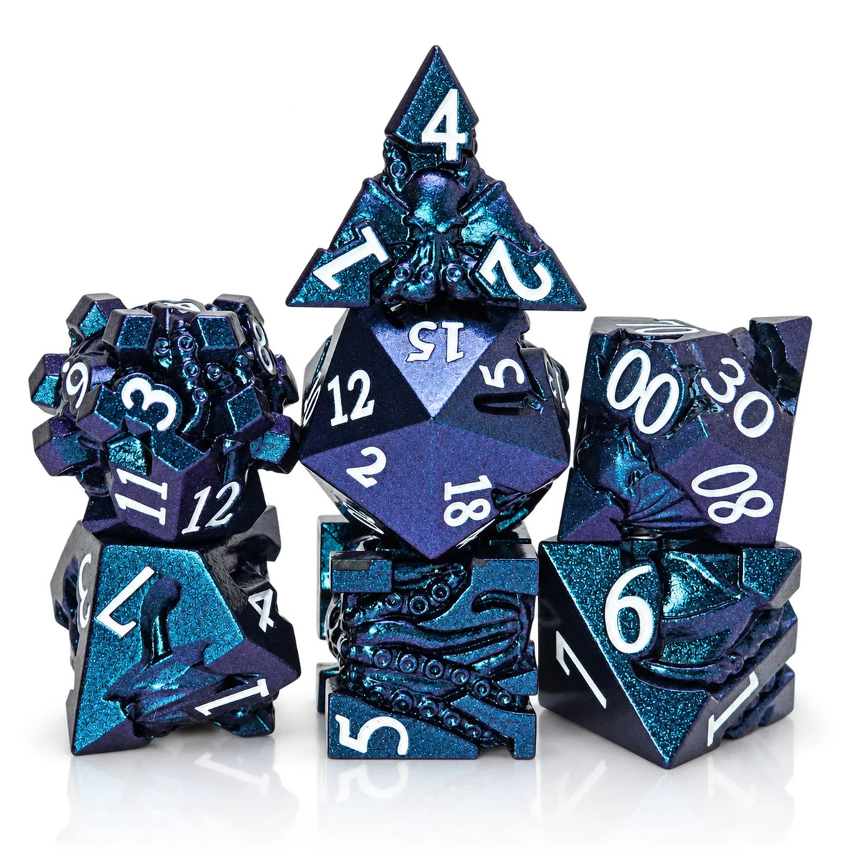 Masters Dice Eldritch Abyss – 7-Piece Sculpted Metal Dice Set | Tentacle Horror TTRPG Dice