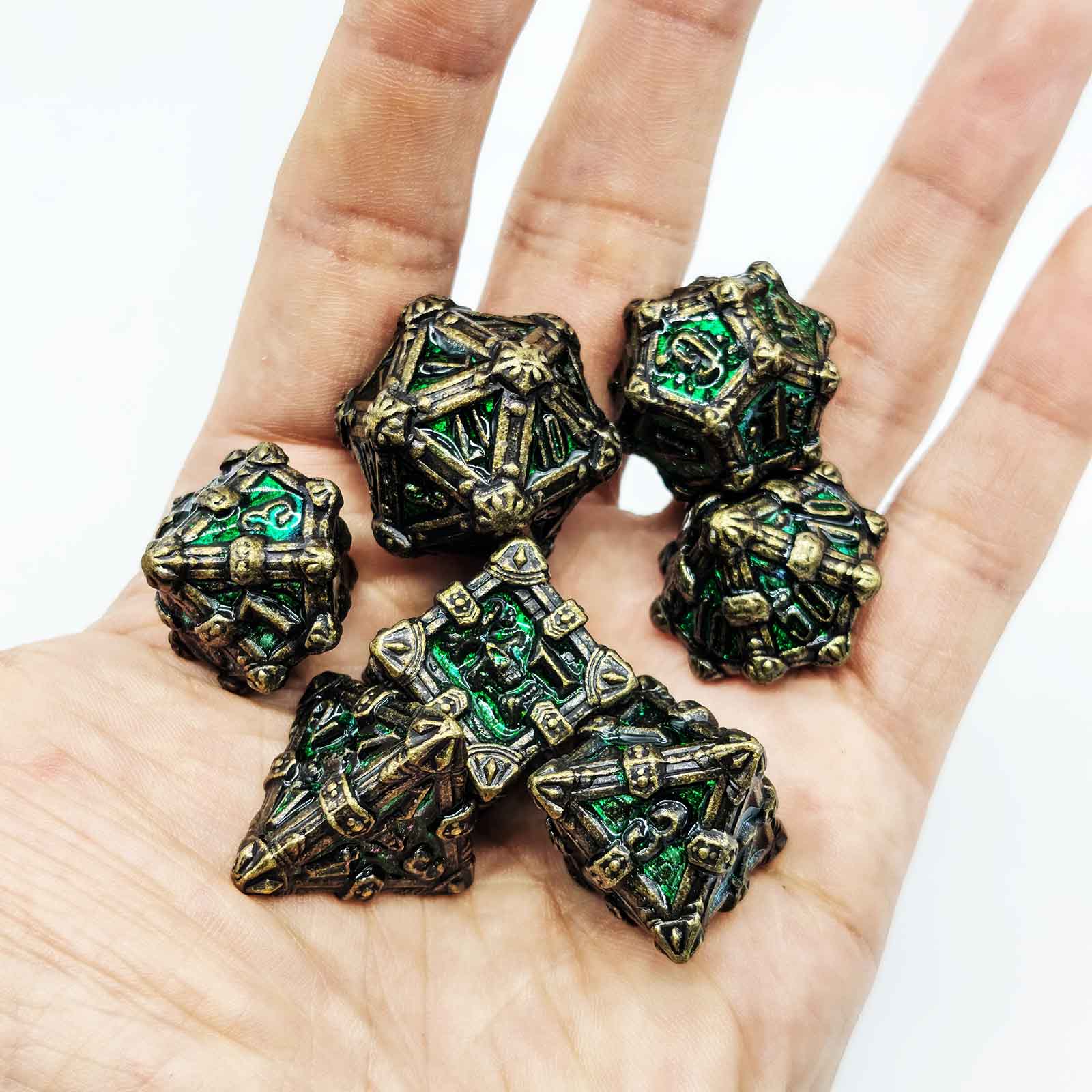 Skull Keep Gothic Relic Metal Dnd D&d Dice Set - Nickel Bronze Green