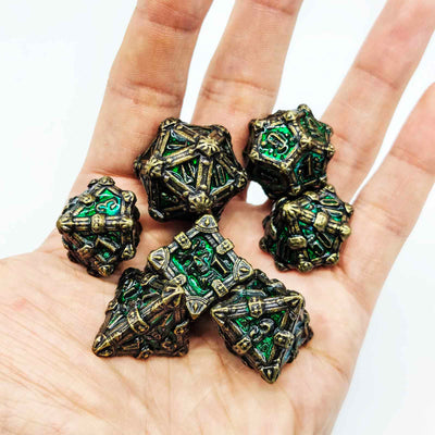 Skull Keep Gothic Relic Metal Dnd D&d Dice Set - Nickel Bronze Green