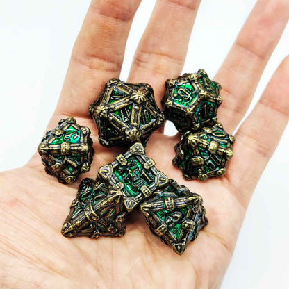 Skull Keep Gothic Relic Metal Dnd D&d Dice Set - Nickel Bronze Green