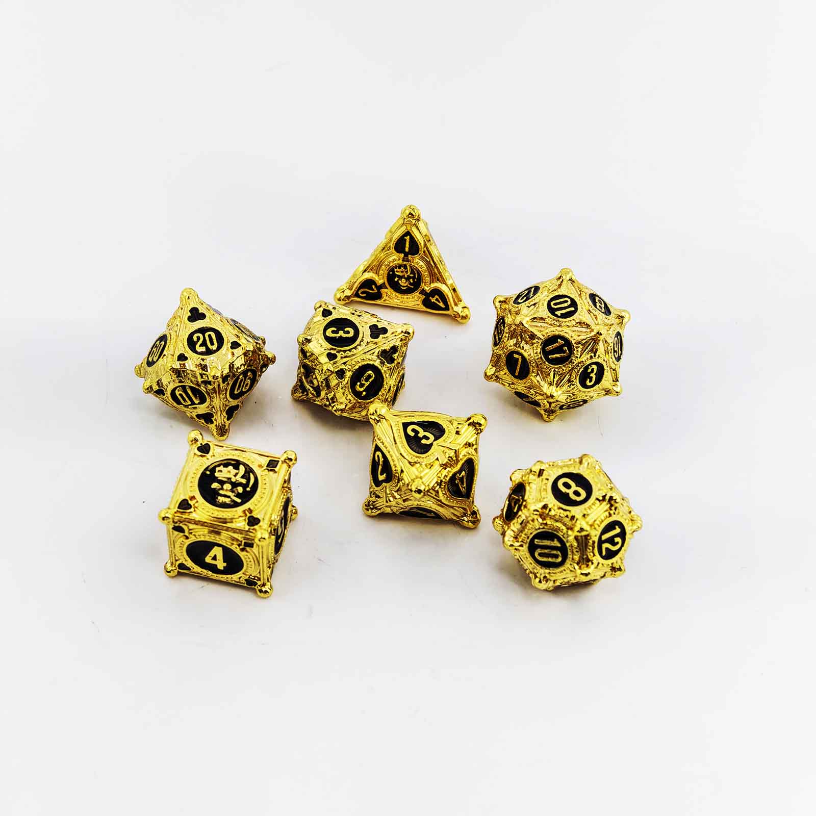 Gambler’s Sigil Playing Card Metal Dnd D&d Dice Set - Gold Black