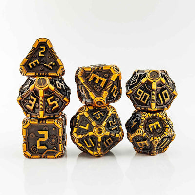 Clockwork Gear Core Metal Dnd D&d Dice Set - Antique Gold