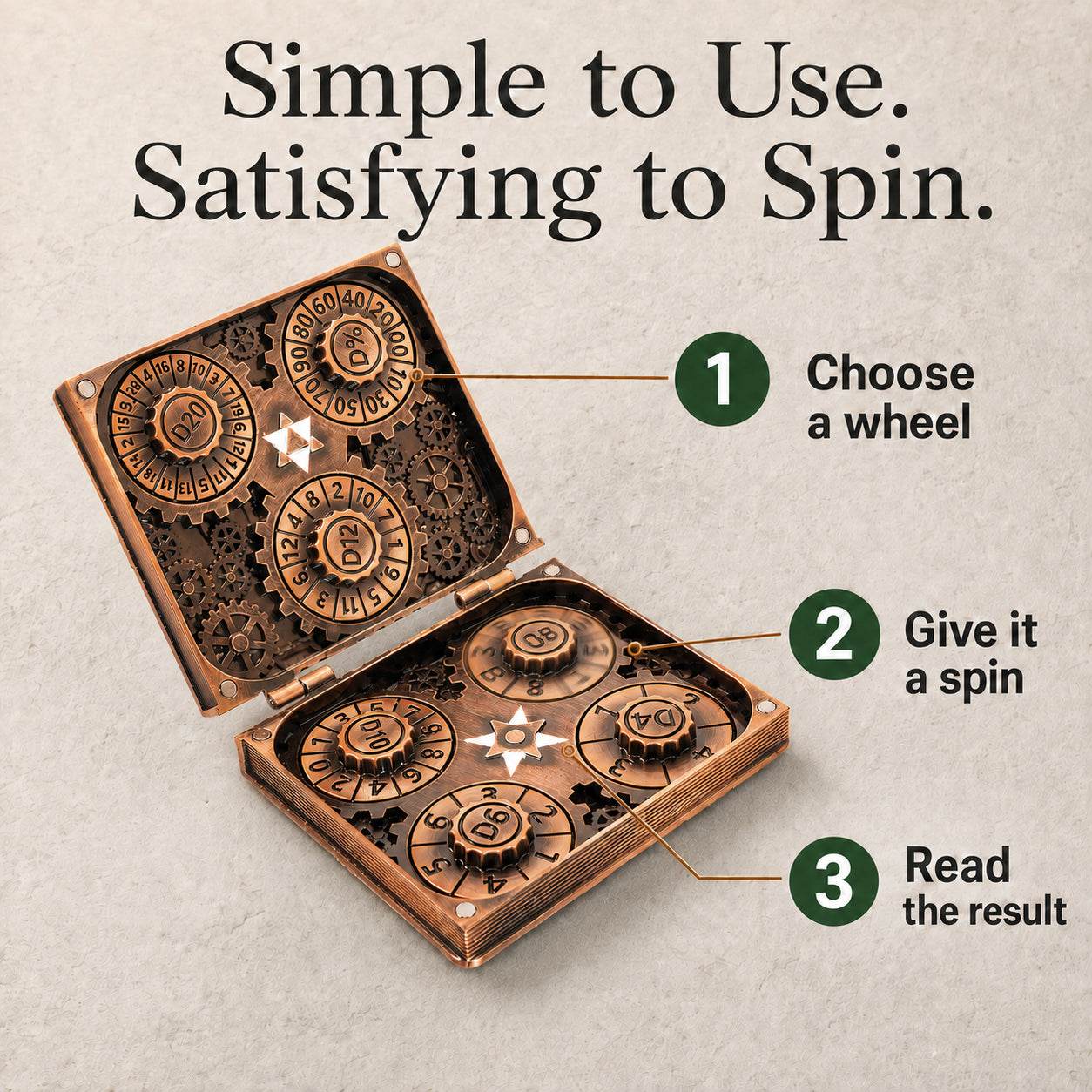 Masters Dice Codex #001 – Spellbook | 7-in-1 Pocket Spinner DND Dice Set