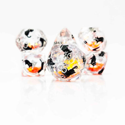 Glowpaw Prism Cat Liquid Core Resin Dnd D&D Dice Set - Amber Glow Yellow