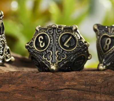 Gambler’s Sigil Playing Card Metal Dnd D&d Dice Set - Antique Bronze