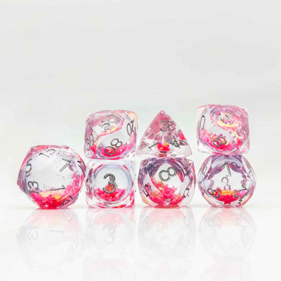 Prismatic Starfall Glitter Liquid Core Resin Dnd D&D Dice Set - Rose Pink