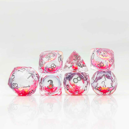 Prismatic Starfall Glitter Liquid Core Resin Dnd D&D Dice Set - Rose Pink