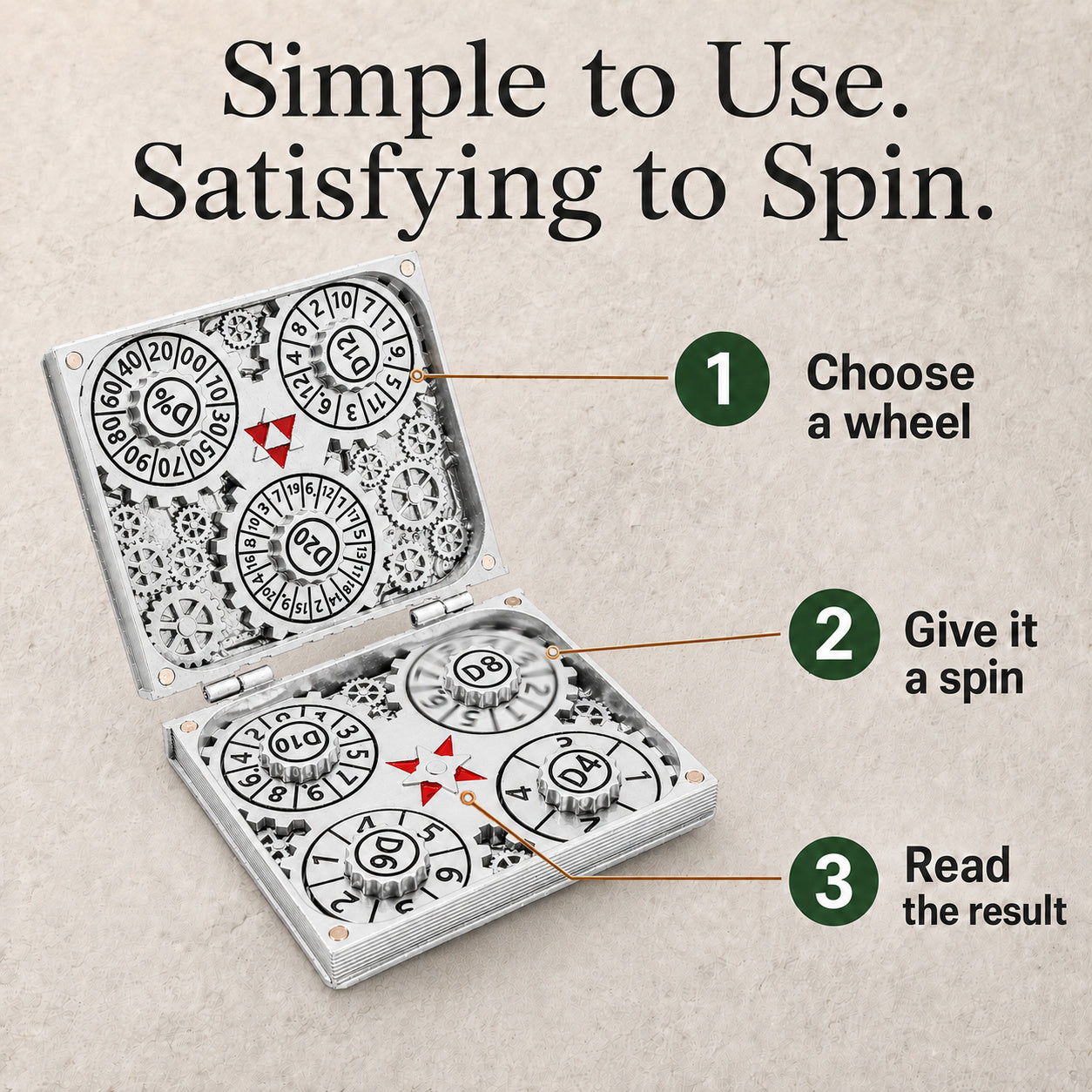 Masters Dice Codex #001 – Spellbook | 7-in-1 Pocket Spinner DND Dice Set