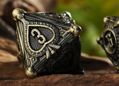 Gambler’s Sigil Playing Card Metal Dnd D&d Dice Set - Antique Bronze
