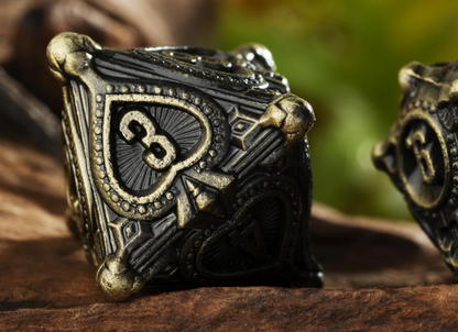 Gambler’s Sigil Playing Card Metal Dnd D&d Dice Set - Antique Bronze