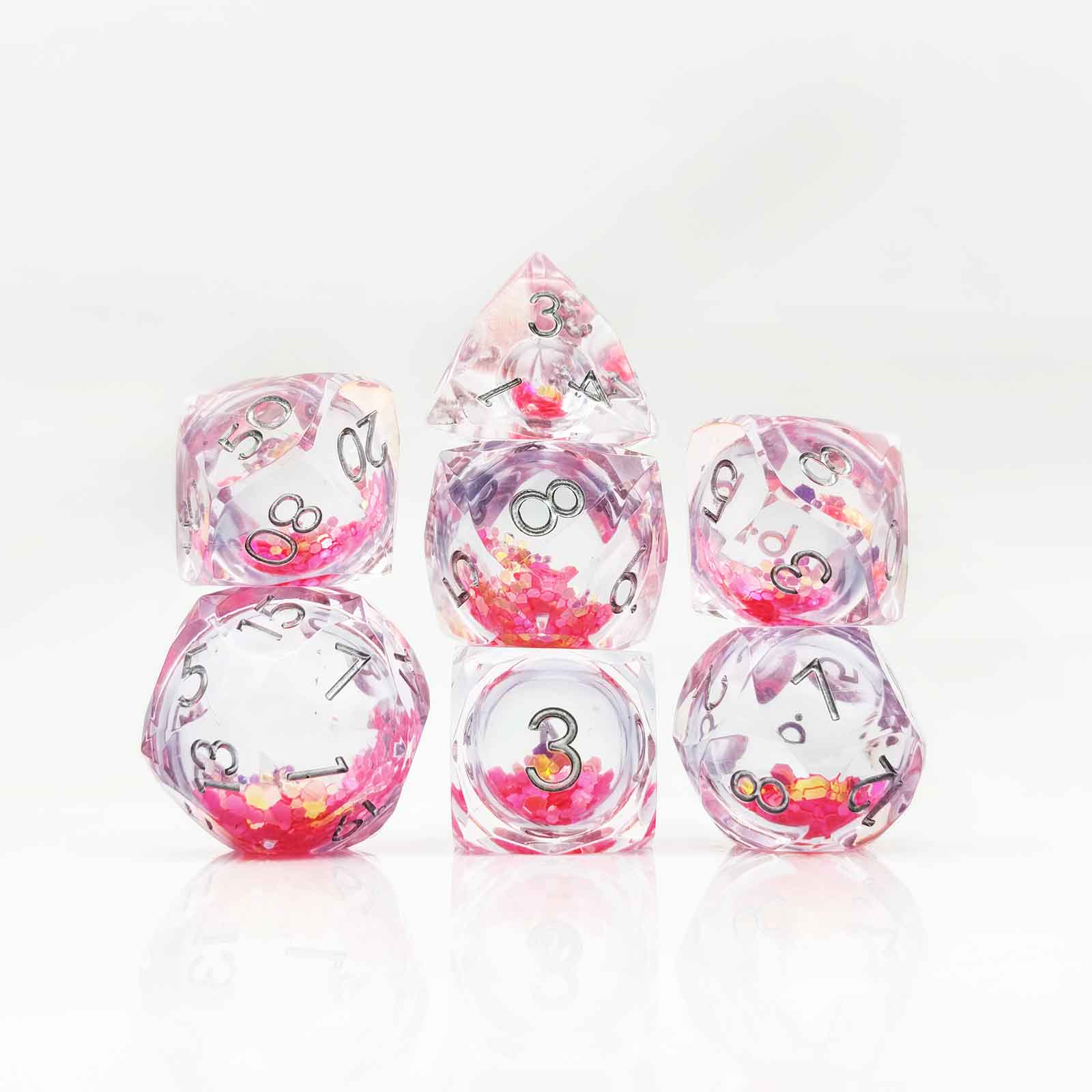 Prismatic Starfall Glitter Liquid Core Resin Dnd D&D Dice Set - Rose Pink