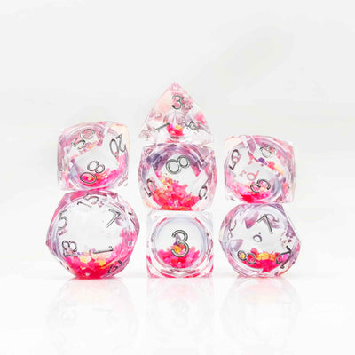 Prismatic Starfall Glitter Liquid Core Resin Dnd D&D Dice Set - Rose Pink