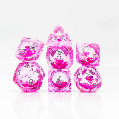 Prismatic Starfall Glitter Liquid Core Resin Dnd D&D Dice Set - Coral Red