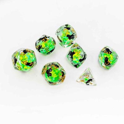Glowpaw Prism Cat Liquid Core Resin Dnd D&D Dice Set - Glow Jade Green