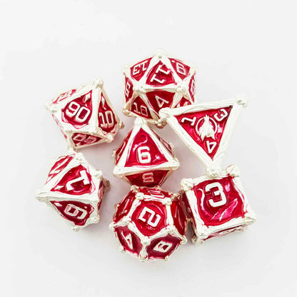Dragon Crest Ancient Wyrm Metal Dnd D&d Dice Set - Silver Red