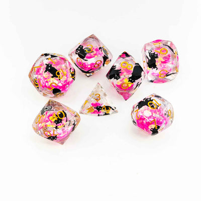 Glowpaw Prism Cat Liquid Core Resin Dnd D&D Dice Set - Orchid Pink