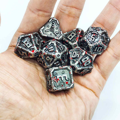 Clockwork Gear Core Metal Dnd D&d Dice Set - Silver Blood