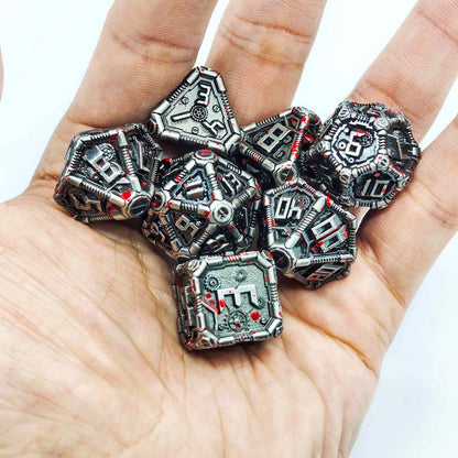 Clockwork Gear Core Metal Dnd D&d Dice Set - Silver Blood