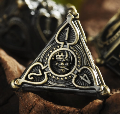 Gambler’s Sigil Playing Card Metal Dnd D&d Dice Set - Antique Bronze