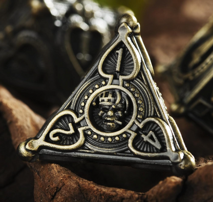 Gambler’s Sigil Playing Card Metal Dnd D&d Dice Set - Antique Bronze