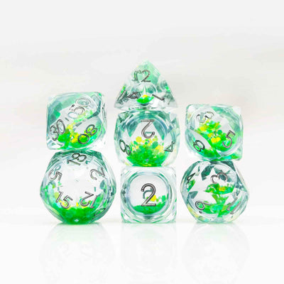 Prismatic Starfall Glitter Liquid Core Resin Dnd D&D Dice Set - Emerald Green