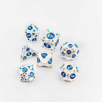 Gambler’s Sigil Playing Card Metal Dnd D&d Dice Set - Silver Blue