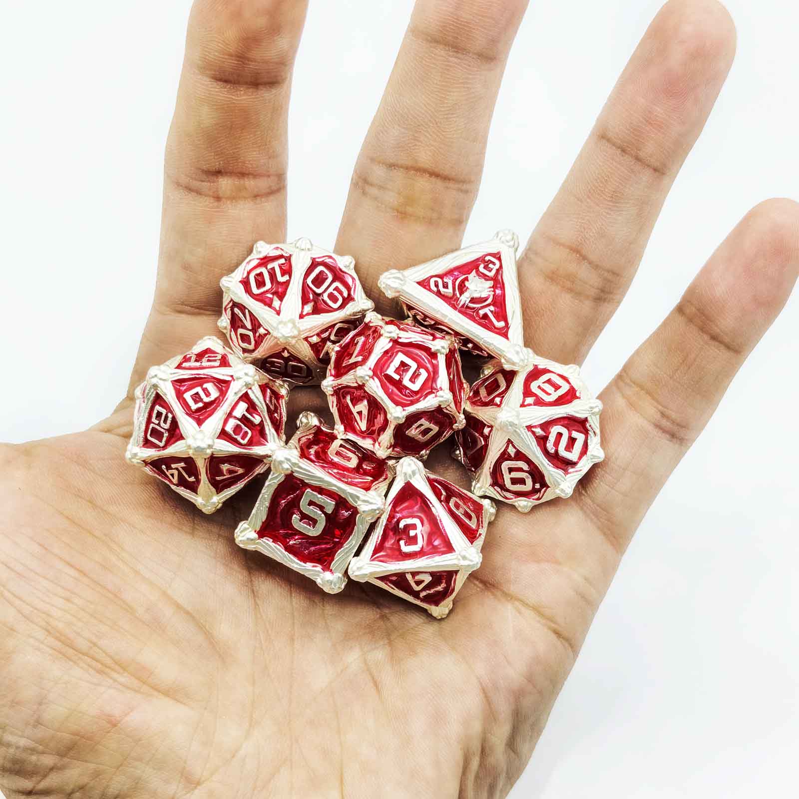 Dragon Crest Ancient Wyrm Metal Dnd D&d Dice Set - Silver Red