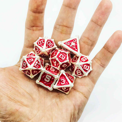 Dragon Crest Ancient Wyrm Metal Dnd D&d Dice Set - Silver Red