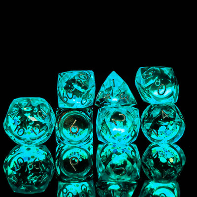 Prismatic Starfall Glitter Liquid Core Resin Dnd D&D Dice Set - Aqua Blue