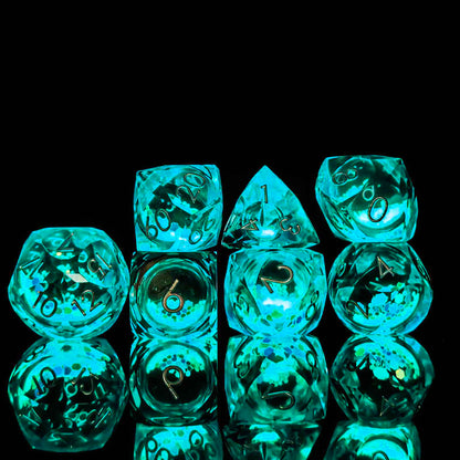 Prismatic Starfall Glitter Liquid Core Resin Dnd D&D Dice Set - Aqua Blue