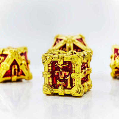 Skull Keep Gothic Relic Metal Dnd D&d Dice Set - Gold Red