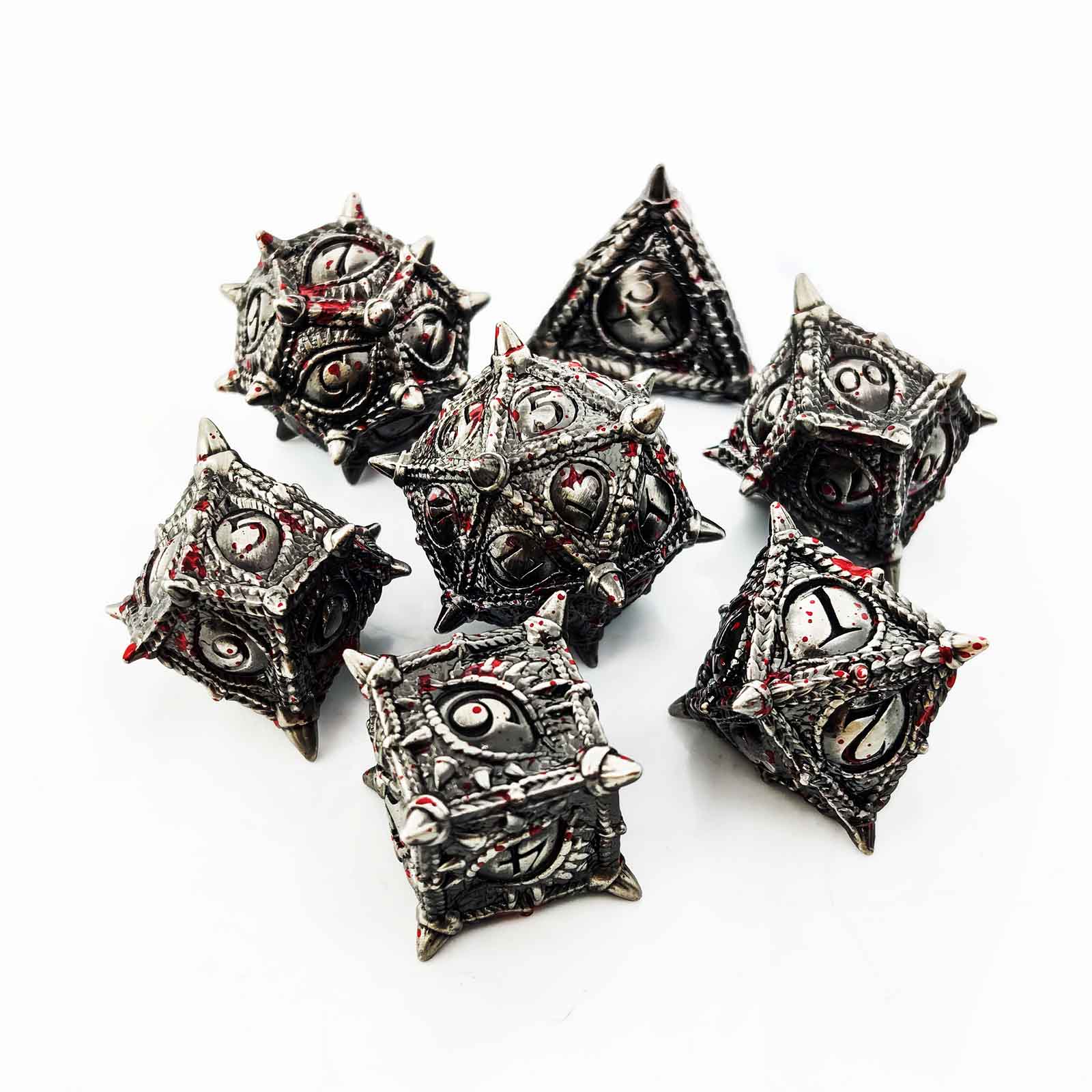 Dragon Eye Draconic Relic Metal Dnd D&d Dice Set - Silver Blood
