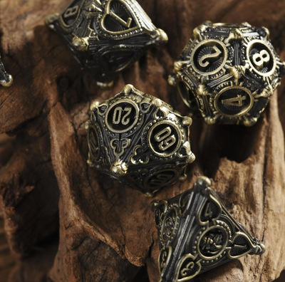 Gambler’s Sigil Playing Card Metal Dnd D&d Dice Set - Antique Bronze