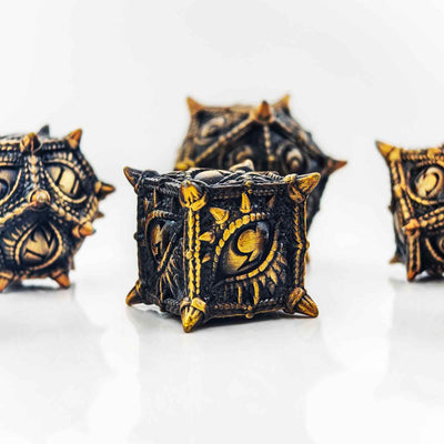 Dragon Eye Draconic Relic Metal Dnd D&d Dice Set - Antique Gold
