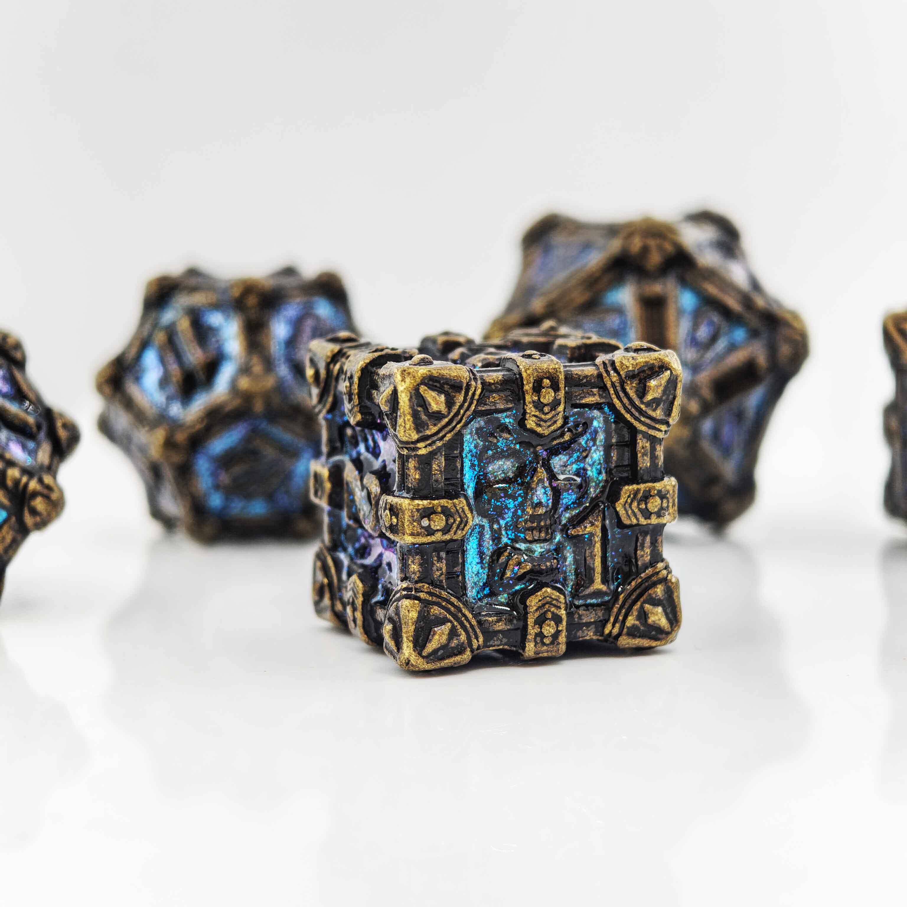 Skull Keep Gothic Relic Metal Dnd D&d Dice Set - Bronze Stardust Blue