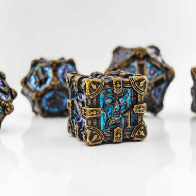 Skull Keep Gothic Relic Metal Dnd D&d Dice Set - Bronze Stardust Blue