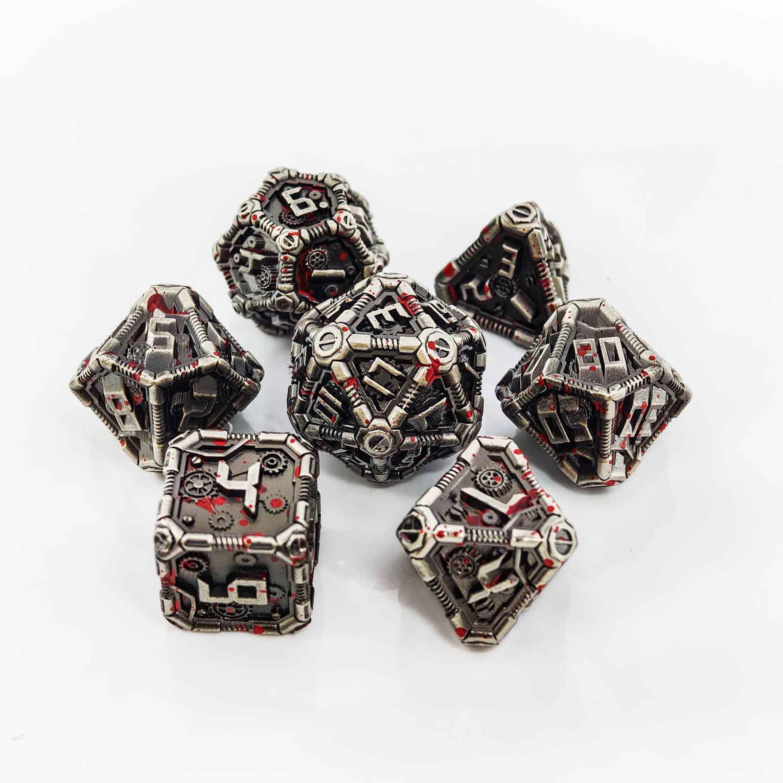 Clockwork Gear Core Metal Dnd D&d Dice Set - Silver Blood