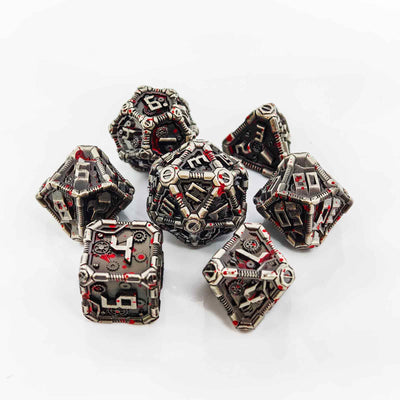 Clockwork Gear Core Metal Dnd D&d Dice Set - Silver Blood