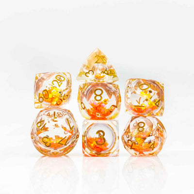 Prismatic Starfall Glitter Liquid Core Resin Dnd D&D Dice Set - Amber Yellow