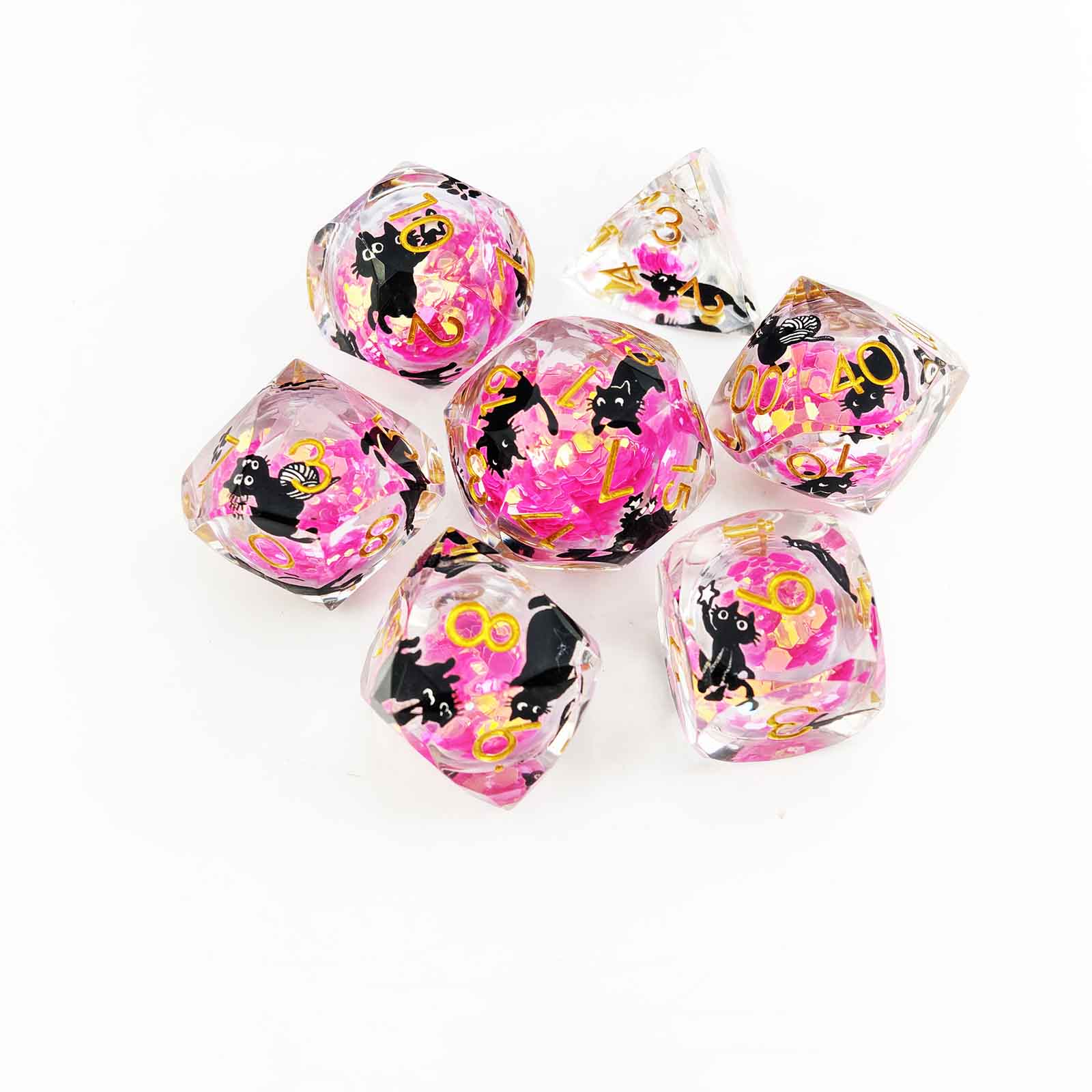 Glowpaw Prism Cat Liquid Core Resin Dnd D&D Dice Set - Orchid Pink