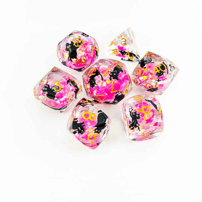 Glowpaw Prism Cat Liquid Core Resin Dnd D&D Dice Set - Orchid Pink